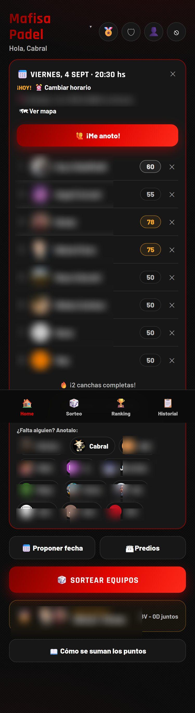 Captura 1 del proyecto Bandeja - Ranking y gestión de grupos de pádel