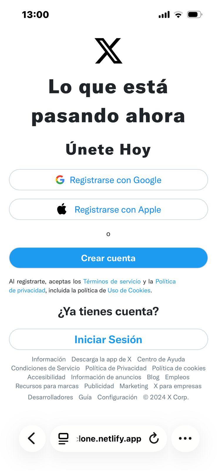 Captura 1 del proyecto Clon de X (Twitter)