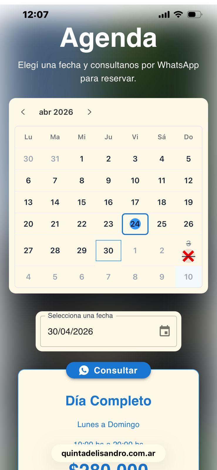Captura 4 del proyecto Quinta Delisandro - Sitio web y sistema de reservas